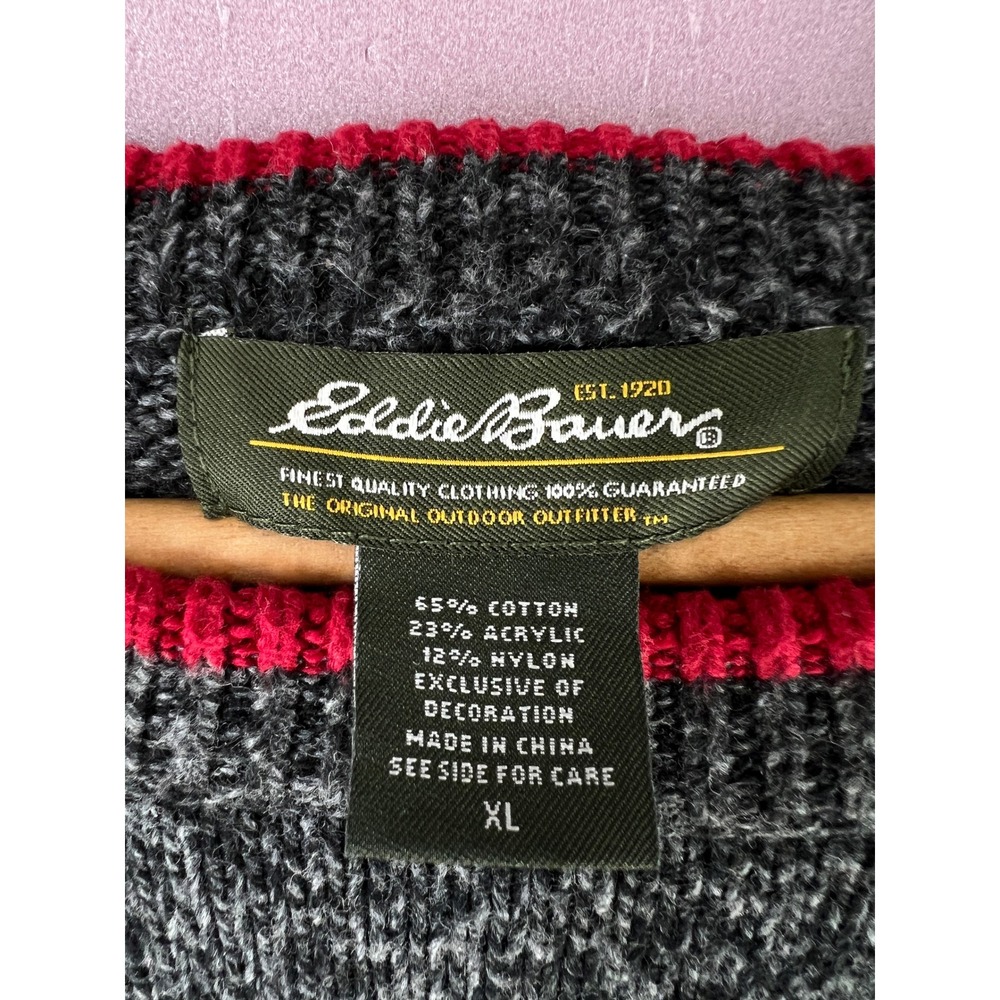 Eddie Bauer Mens XL Charcoal Grey Fair Isle Nordic Cotton Blend Crewneck Sweater - Picture 5 of 9